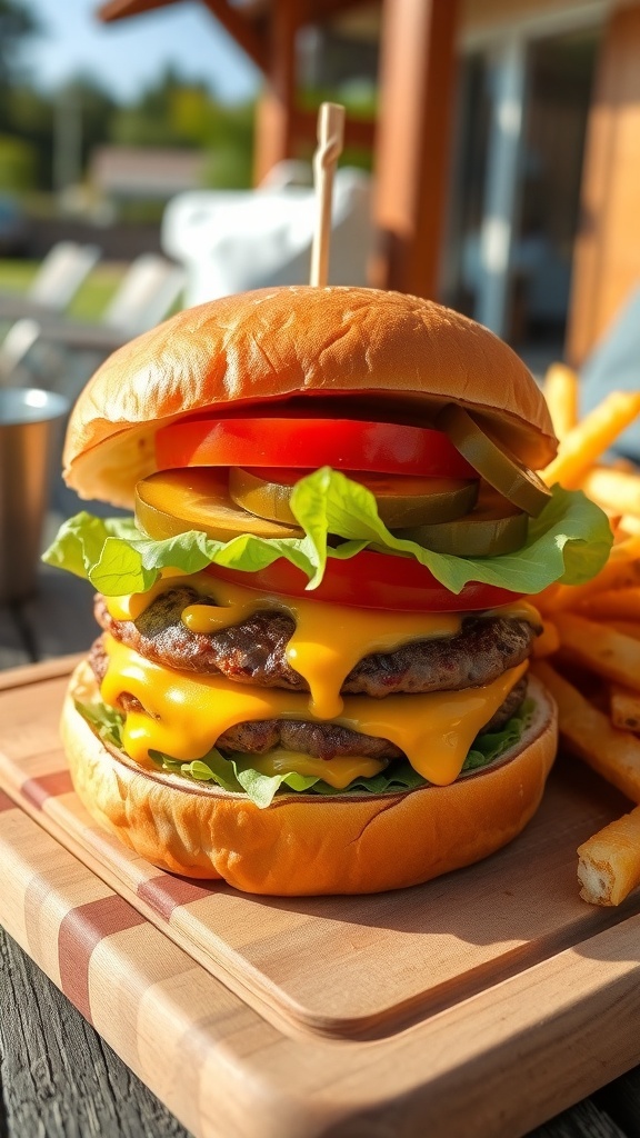 Versatile Hamburger Uses A juicy hamburger with cheese, lettuce, and tomato on a toasted bun with fries on the side.